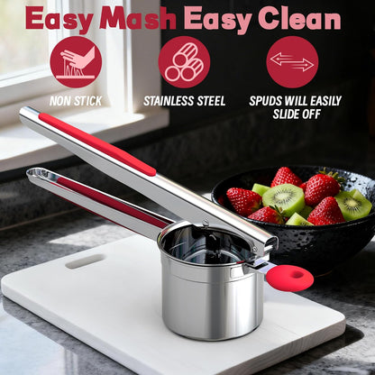 Skiennix 15oz Potato Ricer - Heavy Duty 18/8 Stainless Steel Masher for Smooth Mashed Potatoes & Baby Food | Red