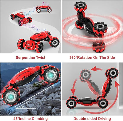 RC Car Toys for Boys Girls 6-12 Birthday Xmas Gifts for 6 7 8 9 10 11 12 Years Old Gesture Sensing RC Stunt Car with Lights Music 2.4GHz 4WD Hand Remote Control 360° Rotate All-Round Drift