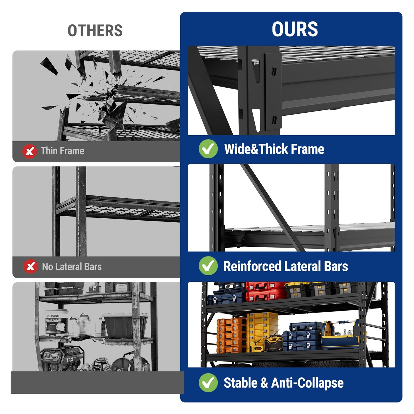 WORKPRO 77" Extra-Width Garage Shelving Units, 6400LBS Heavy Duty Utility Shelves, 4 Tier Industrial Adjustable Metal Storage Rack for Warehouse Shop Basement Organizers, 77”W x 24”D x 72”H