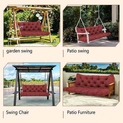 KGOSAUO Durable Extra 5" Thick Waterproof Porch Swing Cushions Outdoor 60 inch Fade-Resistant Swing Bench Cushions 3 Seater Replacement with Backrest for Outdoor Patio Backyard Furniture(Wine Red)