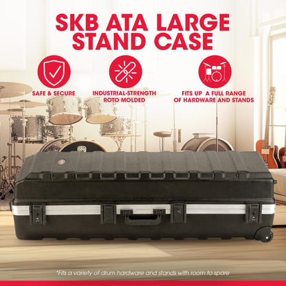 SKB ATA Large Stand Case with Wheels & TSA Latches - Durable Transport Solution for Equipment, 48x16.25x13 Inches, Over-Molded Handle, Secure Straps, Field-Replaceable Parts