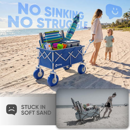 Sekey Heavy Duty Beach Wagon with 9" Wide Balloon Wheels, 600 lbs Capacity, 200L Large Foldable Wagon Cart, Adjustable Handle, All-Terrain Utility Cart for Beach Trips, Sports, and Outdoor Activities