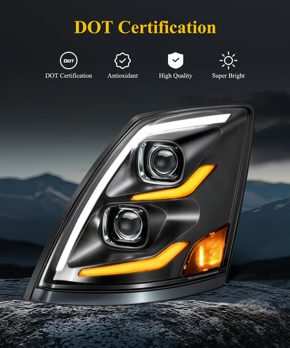 Partsam LED Headlights Assembly Compatible with VNL VN 2004-2017, DOT Approved with Start Animation High/Low Beam Sequential Turn Signal DRL Marker Lights, IP67 6500K