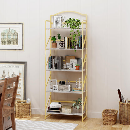 BHG No Assembly Folding Bookshelf for Living Room,Semicircle Collapsible Book Shelf for Home Office, Portable Bookcase Storage Organizer Rack Shelves
