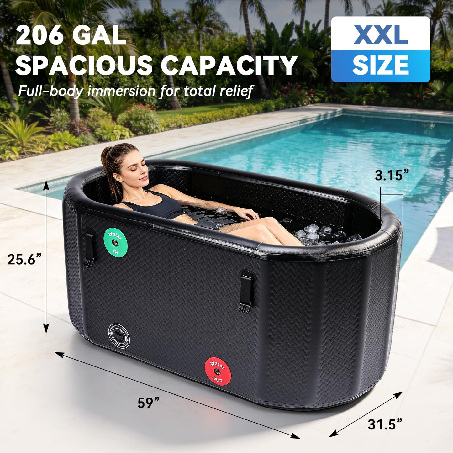 Water Chiller 1/3HP & 206Gal Ice Bath Tub for Recovery Cold Water Therapy Outdoor Indoor Use