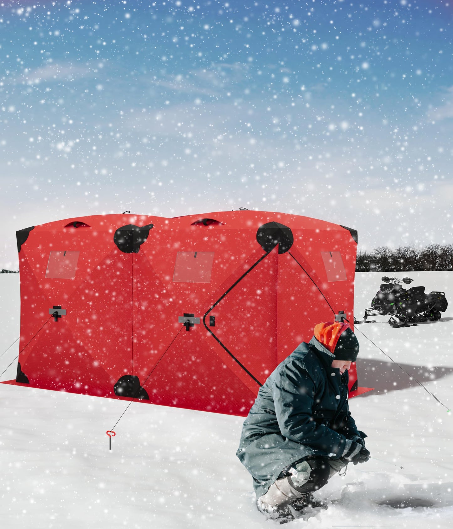 GarveeLife Ice Fishing Insulated Tent, 7-8 Person Shelter Large Pop-Up Portable Hub-Style Ice Fishing Shelter, 68 Square Feet of Fishable Area