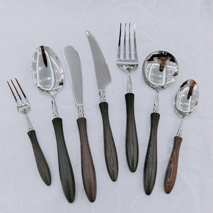42PCS Utensils Wood Handle Silverware Set Cutlery Set for 6 ZILNEHZ Flatware Luxury Utensil Sets Stainless Steel for Kitchen Include Fork Knife Spoon Tableware for Kitchen Hotel Banquet Seder