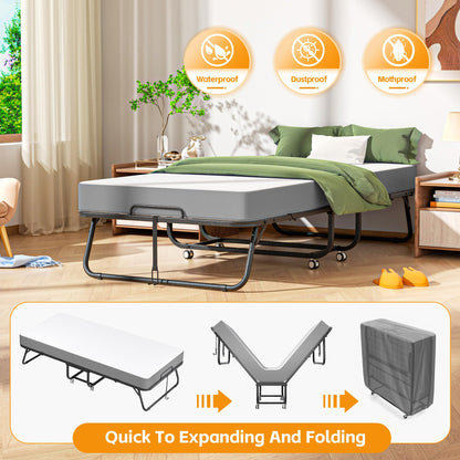 INTERGREAT Folding Bed with Mattress, Roll Away Beds with Mattress for Adults, Single Cot Foldable Rollaway Beds, 75" x 31" Portable Bed for Easy Storage, Strong Frame for Guest Room, Small Apartment