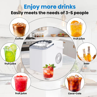 Countertop Ice Maker Machine with Portable Handle, Basket and Scoop, 26lbs Daily, 9 Ice Cubes Ready in 6 Mins, Auto-Cleaning for Home, Kitchen, Office, Outdoors, RV Camping.
