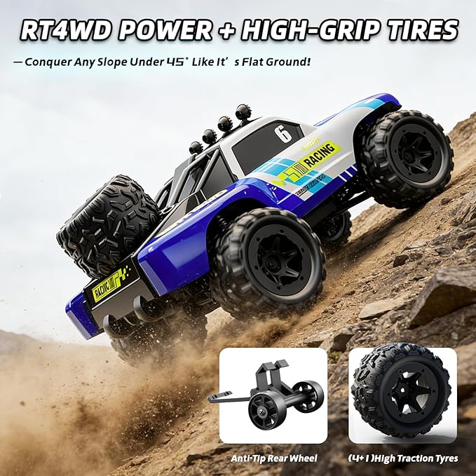 Remote Control Cars 1:18 RC Cars for Adults 40KM/H High-Speed RC Truck 4X4 All-Terrain Remote Control Truck RC Buggy with 2 Batteries IPX4 Waterproof 2.4GHz Remote Head Lights