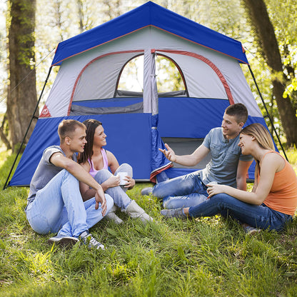 HIKERGARDEN 6 Person Camping Tent - Portable Easy Set Up Family Tent for Camp, Windproof Fabric Cabin Tent Outdoor for Hiking, Backpacking, Traveling (Blue)