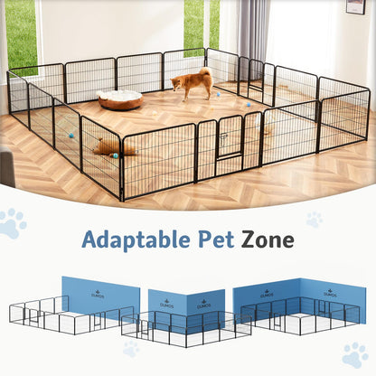 DUMOS Dog Playpen Indoor, Metal 32 Inch 16 Panels Foldable Pet Fence with Door, Outdoor Small Medium Large Dog Puppy Portable Exercise Play Pen for RV Camping, Trips, Play Yard