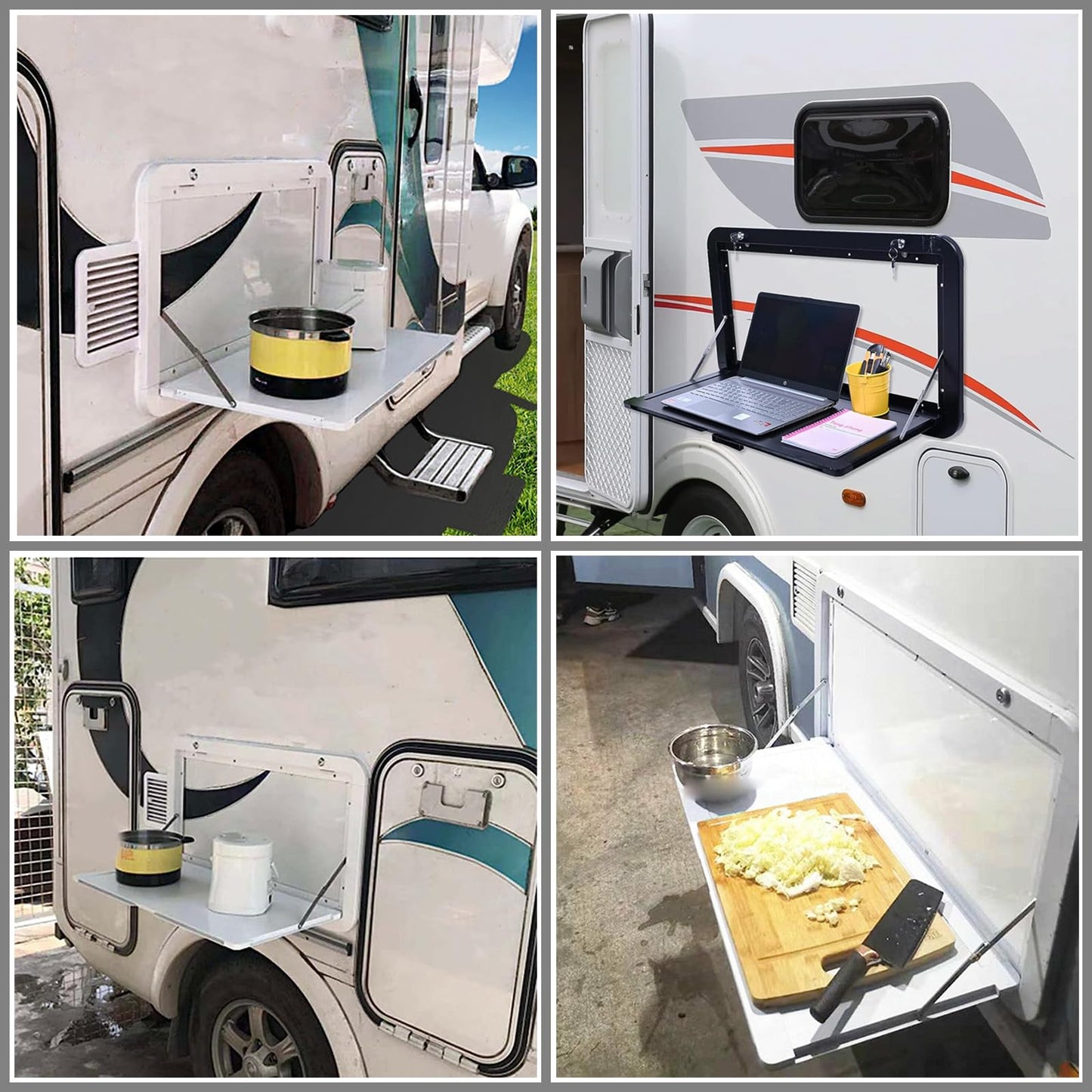 HWHongRV Foldable Rv Tables, 31.5 x 17.7 inchs Campervan Outside Picnic Wall Mounted Table, Premium Aluminum Alloy Folding Wall Table Lockable Wall Table Kit for Campervans and Motorhomes