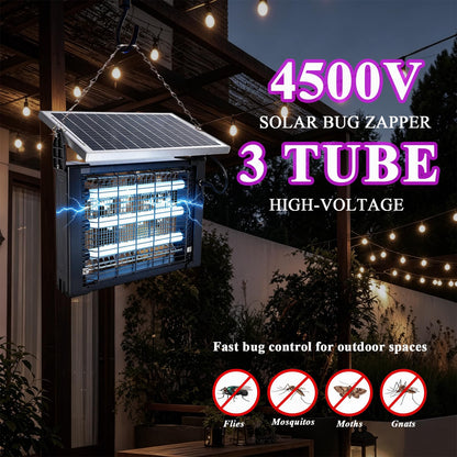 Solar Bug Zapper Outdoor, Pest Control Waterproof High Powered 4500v, Electric Mosquito Killer Rechargeable Mosquito Zapper Fly Trap for Terrace Garden Backyard, Patio Rv Approx 323-753 sq ft
