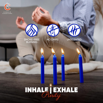 Candle Charisma 100 Blue Spell Candles - 4" Unscented Paraffin Chime Candles, Smokeless & Dripless, Colored Candles, 1.5 Hours Burn Time 0.4" Thick Taper Candles for Rituals,Birthdays and Parties