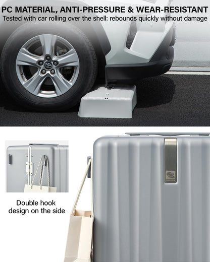 Hanke Premium 20 Inch Zipperless Carry-On Luggage, Aluminum Frame Hard Shell PC Suitcase with TSA Lock, Water-Resistant, 8 Quiet Spinner Wheels for Short Business Trips & Weekend Getaways（Grey）