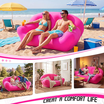 Novabright Inflatable Couch, Flocked Surface Blow up Chair, Folding Portable Flocking Inflatable Air Sofa Lazy Sofa for Living Room Learning Camping Part(Twin Size,Hot Pink)
