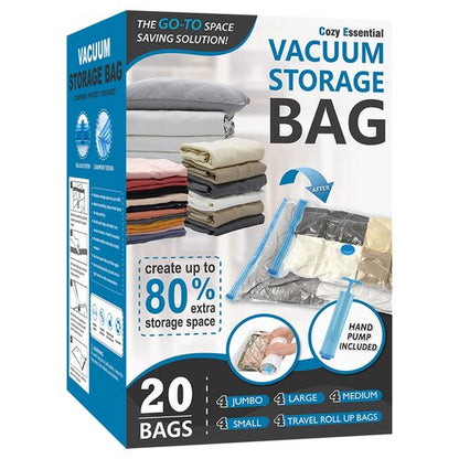 Cozy Essential Vacuum Storage Bags, 80% Compression Vacuum Seal Space Saver Plastic Packaging Bags for Clothes, Blankets, Pillow, Bedding, Comforters, Sealer Clothing Storage,10 Combo