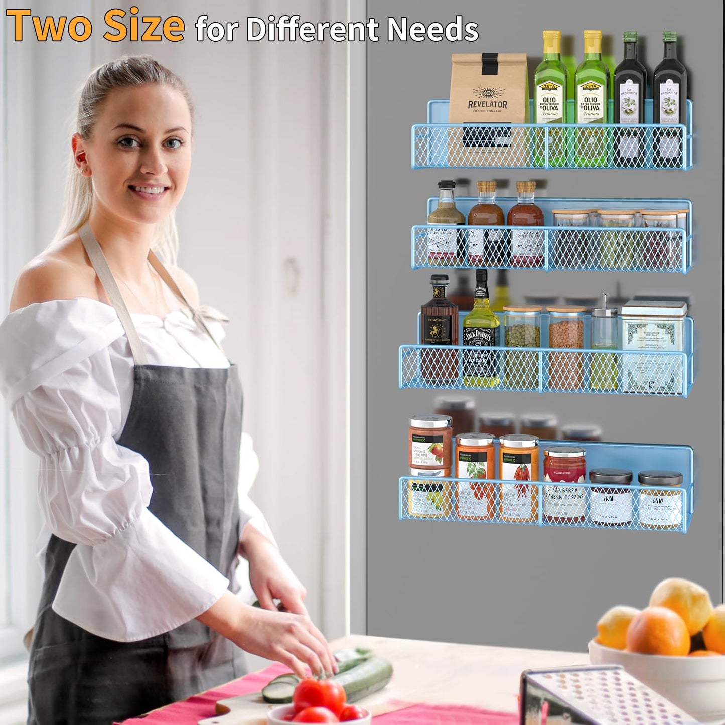 Magnetic Spice Rack for Refrigerator, 6 Pack 100% Metal Strong Magnet Shelf, Space Saving Spice Organizer, Home Kitchen Laundry Room Storage Organization W/ Paper Towel Holder, Utensils Racks (Grey)