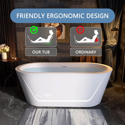 SYLONWILL 61 in. x 31 in.Classic Oval Acrylic Free Standing Tub, Heavy Duty Deep Soaking Tub, Bathroom Stand Alone Tub, Freestanding Bathtub SY1255 (Glossy White)