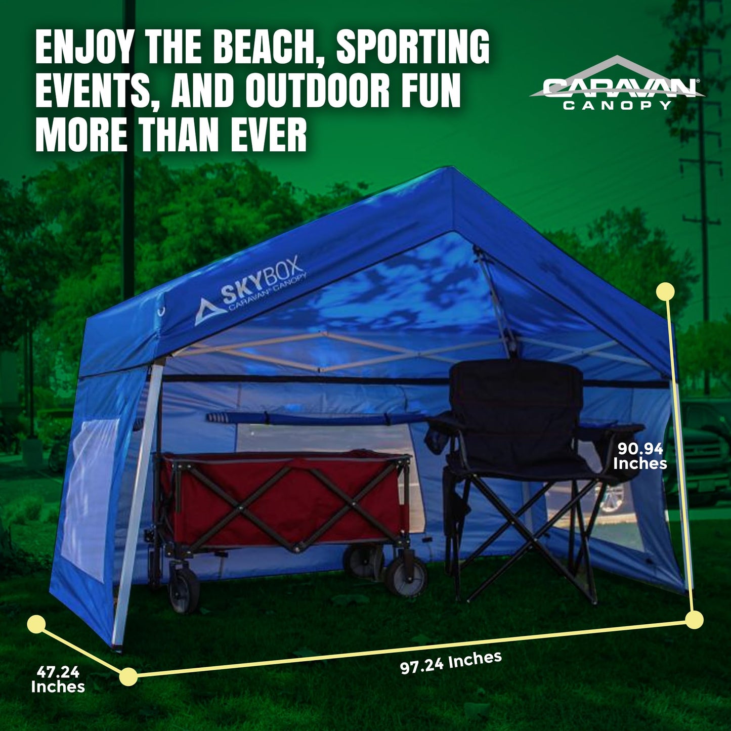 Caravan Canopy Skybox 3.2 Foot x 6.5 Foot Instant Multipurpose Height Adjustable Steel Frame Outdoor Sport Shelter Canopy with Carry Bag, Blue