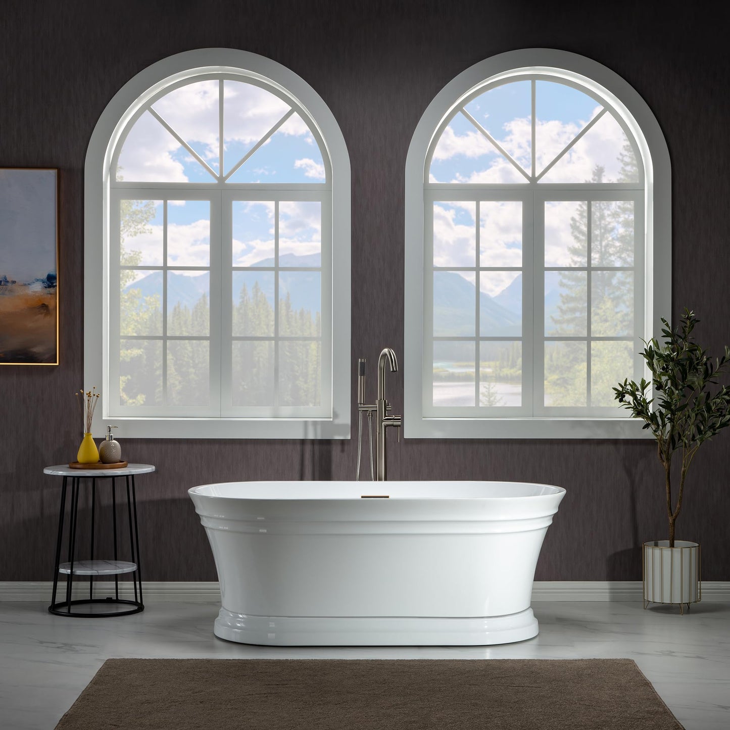 WOODBRIDGE 59"Freestanding White Acylic Soaking Bathtub with Oil Rubbed Bronze Drain and Overflow,B1536-ORB