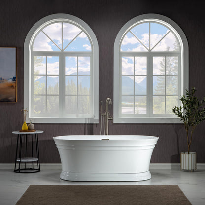WOODBRIDGE 59"Freestanding White Acylic Soaking Bathtub with Oil Rubbed Bronze Drain and Overflow,B1536-ORB
