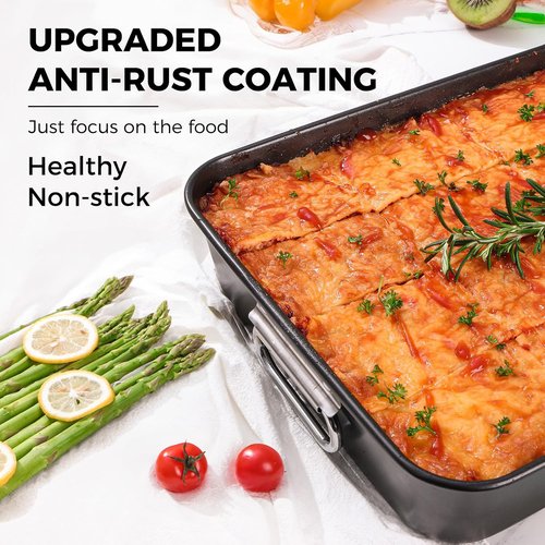 HONGBAKE Lasagna Pan - 3 Inch Deep Nonstick Baking Dish | 15x10" Heavy Duty Oven Roasting Pan