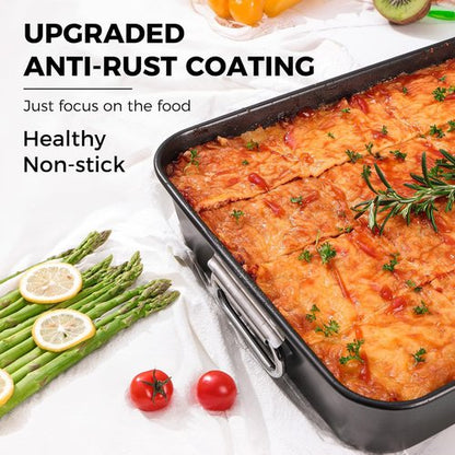 HONGBAKE Lasagna Pan - 3 Inch Deep Nonstick Baking Dish | 15x10" Heavy Duty Oven Roasting Pan