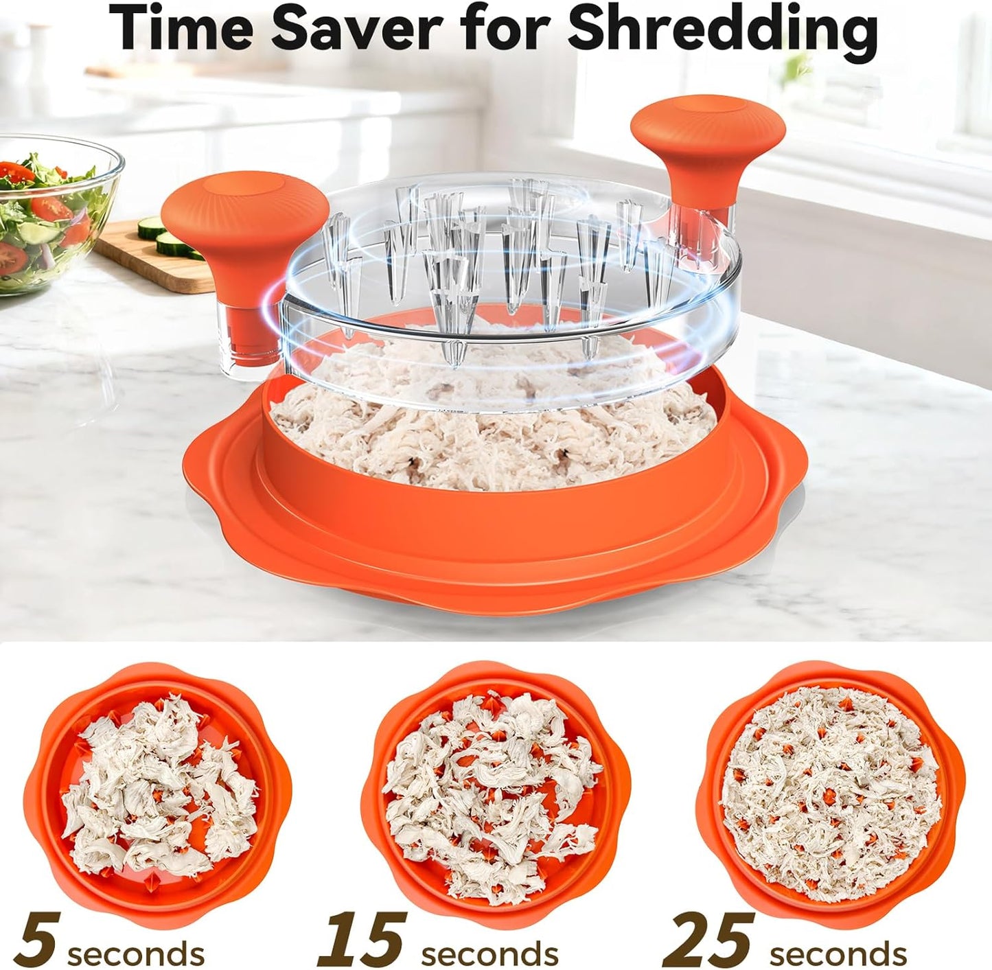 Ukeetap 10" Pro Chicken Shredder Tool - BPA-Free Meat Grinder with Ergonomic Handle & Anti-Slip Base, Orange