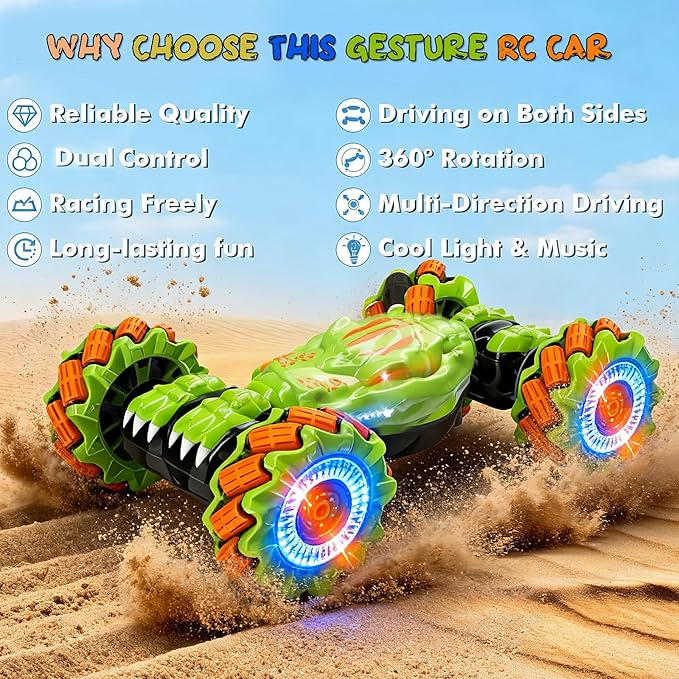 Gesture Sensing RC Stunt Car - Birthday for Boys 6 7 8-12 13 14+ Year Old 360 Rotating 4WD Twist Toys Hand Controlled &amp Remote Control with Light &amp Music