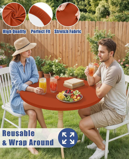 Moosfor Round Spandex Tablecloth, Elastic Fitted Waterproof Tablecloths for 31"-35" Tables, Stretch Washable Picnic Table Cover for Camping, Dining, Indoor and Outdoor, Rust
