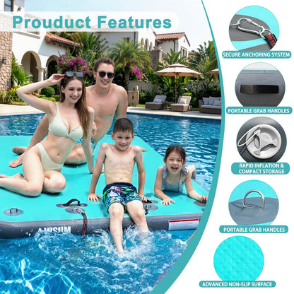 AWSUM Inflatable Floating Dock Air Dock Platform, 6ft x 5ft Floating Island Raft with Non-Slip Surface for Lake Pool Beach Ocean