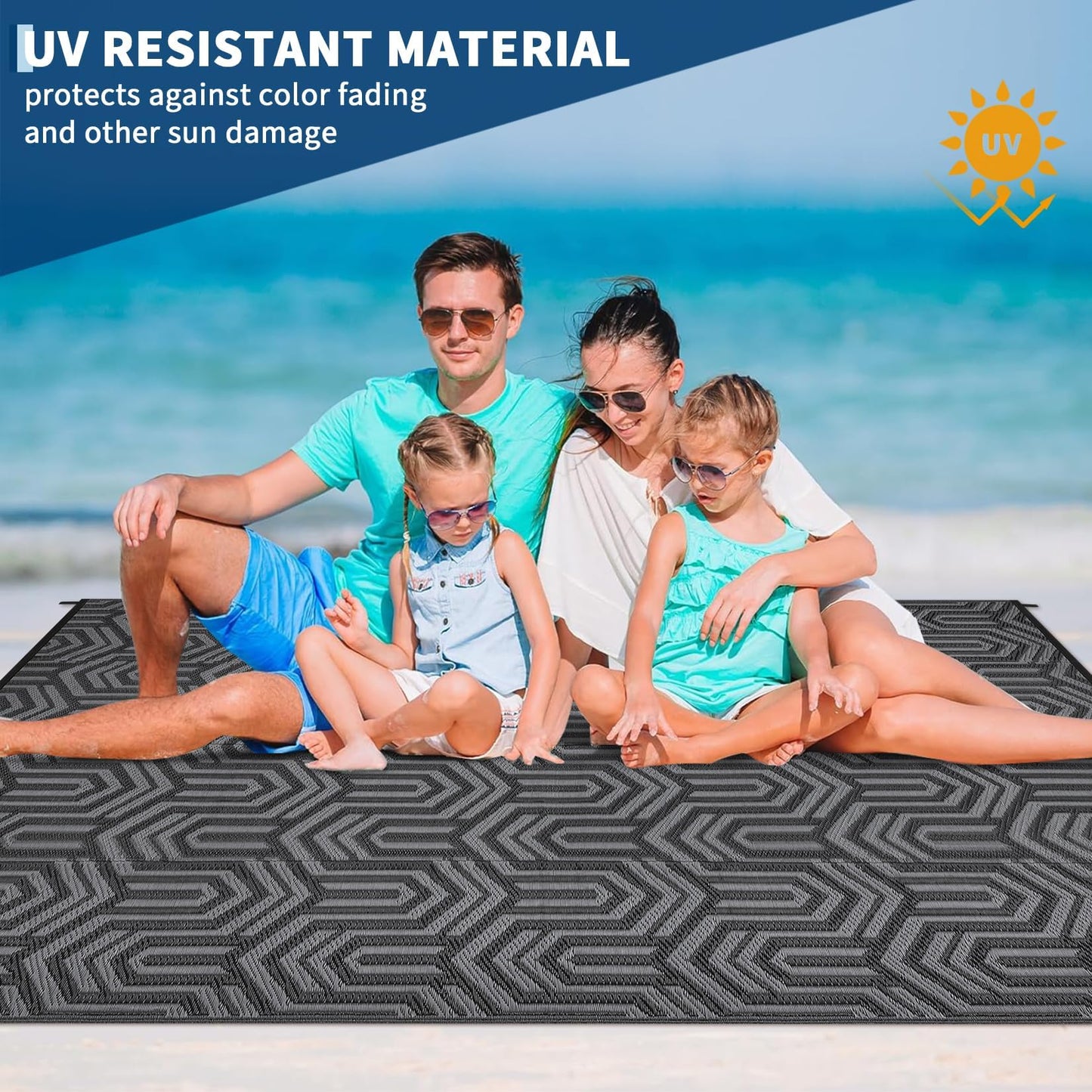 GAOMON 10'x14' Outdoor Rug Waterproof, Reversible Plastic Straw Rug for Poolside, Gazebo, Outdoor Dining Area, Backyard Party – UV Resistant, Heavy Duty, Easy Clean for High Traffic Areas, Black&Grey