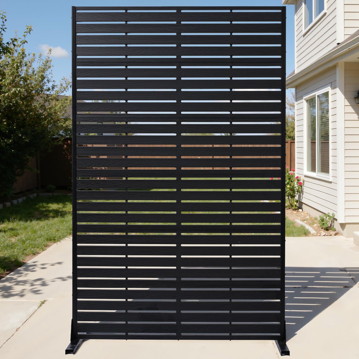 Trygoal Privacy Screen Outdoor 72" Hx47 W Freestanding Privacy Panel with Stand, HDPE Decorative Privacy Fence with Louver Pattern, Patio Divider Screen, Privacy Screens for Outside,Balcony