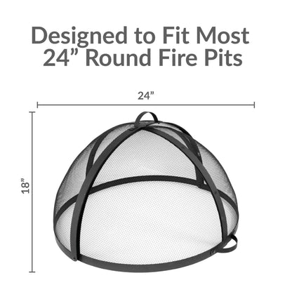 Sunnydaze Round Fire Pit Spark Screen Cover - Easy-Opening Outdoor Fire Pit Screen - Heavy‑Duty Steel Metal Mesh - 24" Diameter