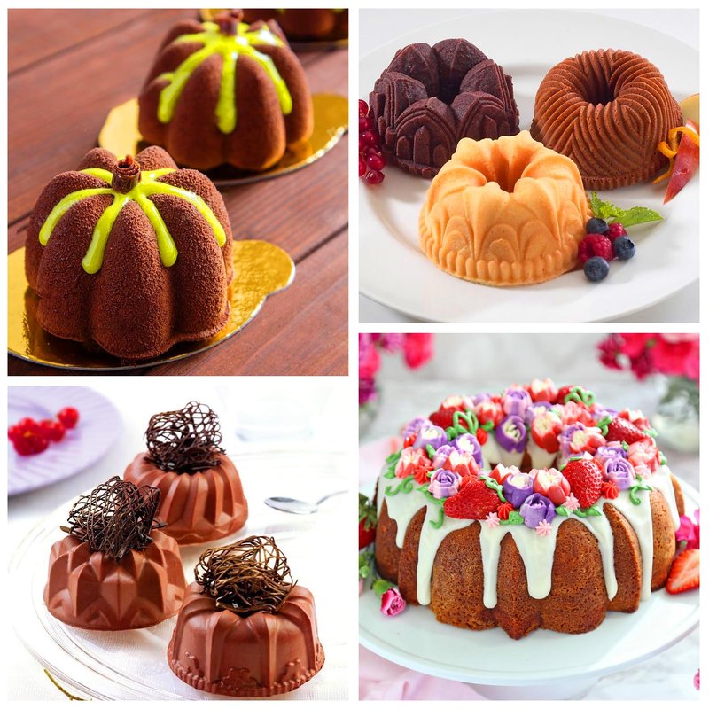 Palksky Mini Fluted Tube Pan Silicone 6-Cavity(3PCS), Multi-Cavity small Cake Baking Pan, mini moldes para chocoflan
