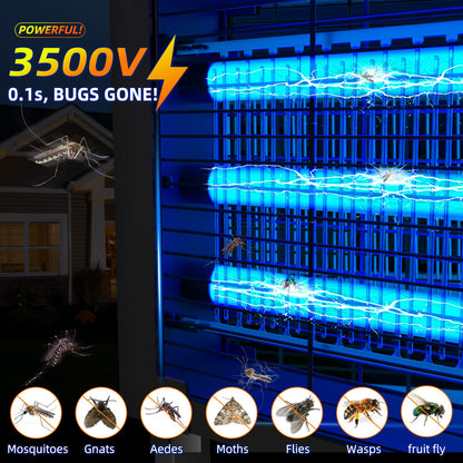 Solar Bug Zapper Outdoor for 3000 sq.ft, Waterproof Mosquito Zapper, Rechargeable Fly Zapper with 3 LED Tube,Cordless Solar Mosquito Killer for Patio Yard Garden Camping with 13W Solar Panel (9023B)