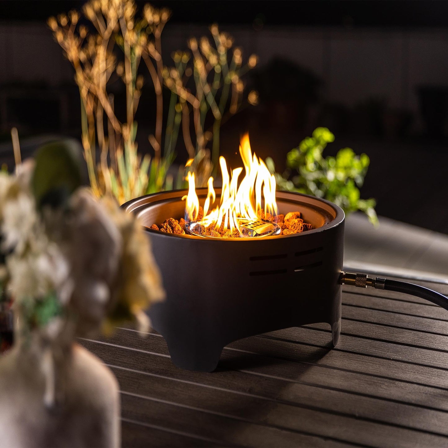 15 Inch Propane Tabletop Fire Pit 40000 BTU Portable Gas Fire Pit with Lava Rocks Round Steel Fire Bowl for Outdoor Patio Balcony Garden, Black