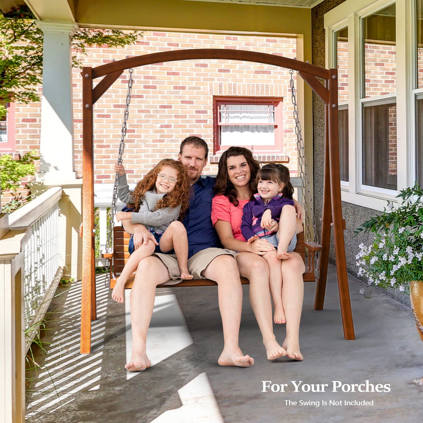 VINGLI 6.7FT Porch Swing Frame, 1000LBS Heavy Duty A-Frame Wooden Porch Swing Stand with Curved Arc Top for 5FT Porch Swing, Large Swing Hanger for Garden, Patio, Backyard & Indoor, Brown
