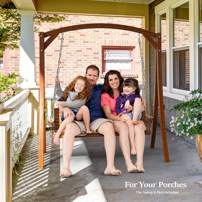 VINGLI 6.7FT Porch Swing Frame, 1000LBS Heavy Duty A-Frame Wooden Porch Swing Stand with Curved Arc Top for 5FT Porch Swing, Large Swing Hanger for Garden, Patio, Backyard & Indoor, Brown