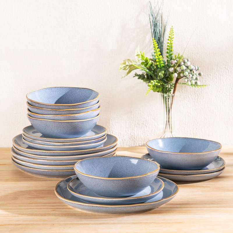 AmorArc Ceramic Dinnerware Sets,Handmade Reactive Glaze Stoneware Plates and Bowls Sets,Highly Scratch Resistant | Dishwasher & Microwave Safe Dishes Set,Service for 4 (12pc)