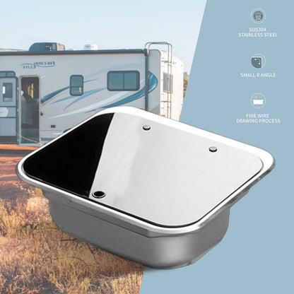 E EZEXPREZE RV Sink Stainless Steel Kitchen Hand Wash Basin Sink with Folded Faucet Tempered Glass Lid Washbasin for Camper Trailer Caravan (Sink with Faucet U)