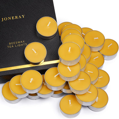 32 Packs Beeswax Tealight Candles,Natural Beeswax Tea Lights Candle in Aluminum Cups,4-5 Hour Burn Time,Unscented Smokeless Candles