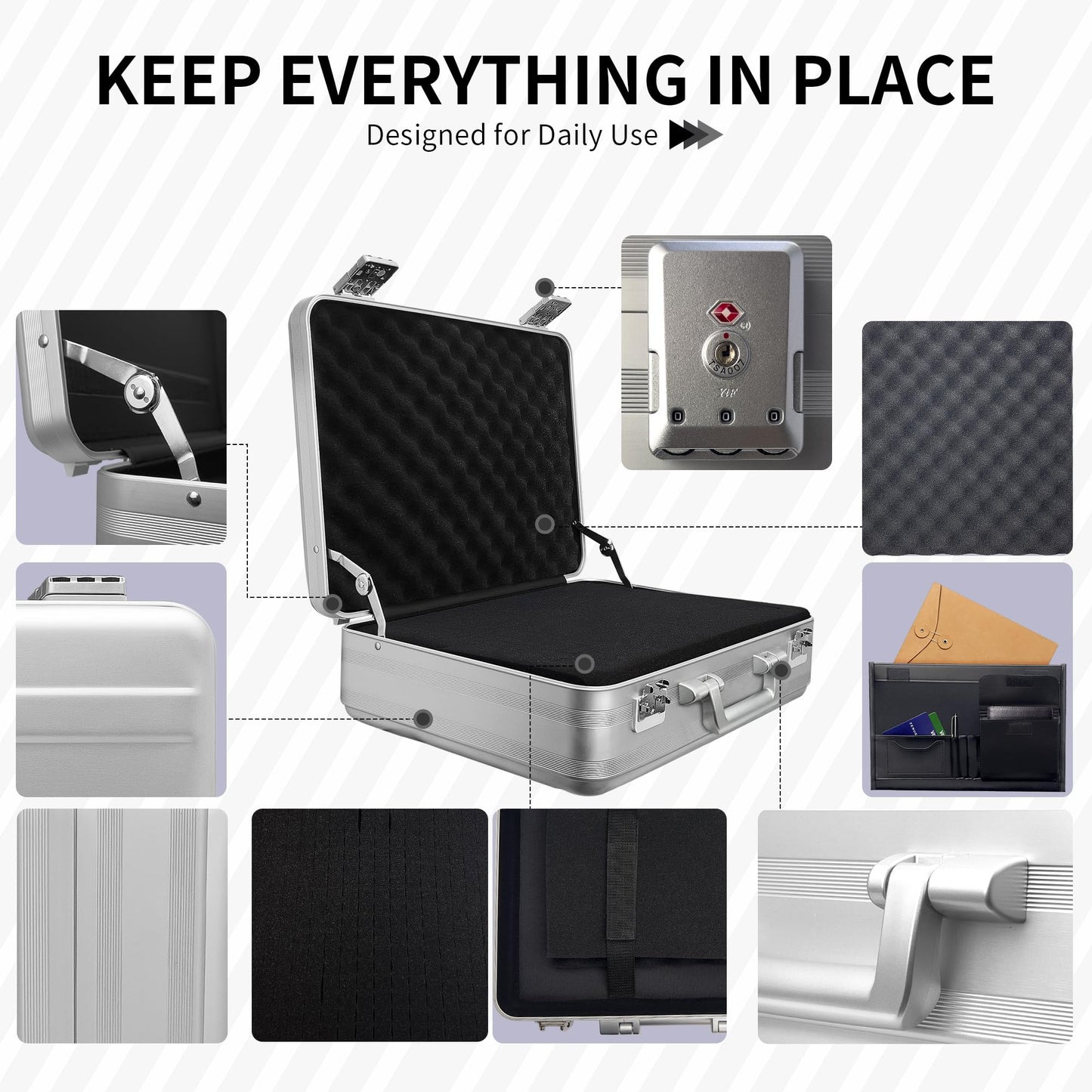 ALUNEX Aluminum Storage Case with Customizable Foam, 3-in-1 Modular Interior, Professional Briefcase with TSA Locks for Men & Women, Organizer & Divider for Documents, Electronics & Tools