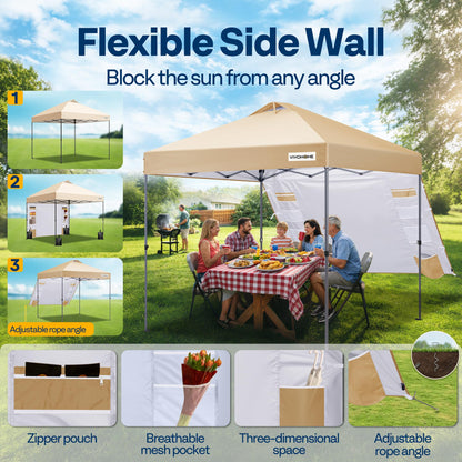 VIVOHOME 10x10ft Pop Up Canopy Tent with Sidewall and 6 Pockets, One Push Setup Outdoor Portable Shelter Tent Heavy Duty with Wheel Carry Bag and 4 Sandbags, Beige
