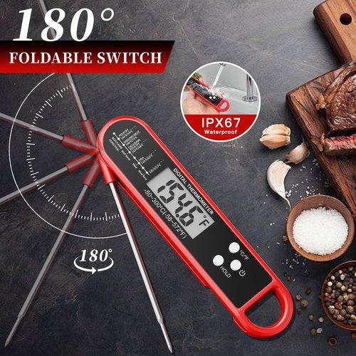 Digital Meat Thermometer for Cooking and Grilling - Instant Read Food Thermometer with IP67 Waterproof, Strong Magnet and Calibration - Professional Kitchen BBQ Probe for Turkey, Steak