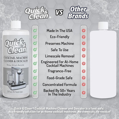 Quick & Clean Cocktail Machine Cleaner & Descaler - Made in the USA - Cleaner & Descaler for At-Home Cocktail Machines - Removes Mineral & Limescale Buildup