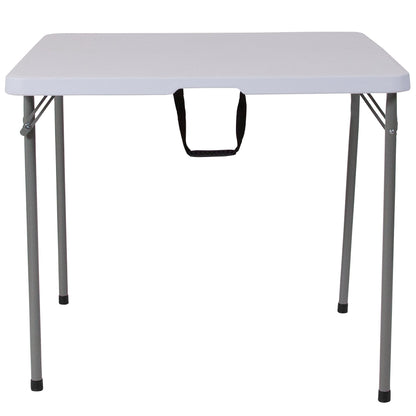 Flash Furniture Kathryn 2.79-Foot Square Bi-Fold Granite White Plastic Folding Table with Carrying Handle