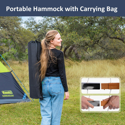 SUNCREAT Hammocks for Outside with Stand Included, Double Hammock with Curved Spreader Bar, Carrying Bag, Dark Green Stripes